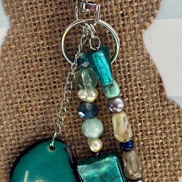Upcycled jewelry Colorful Beaded bag charm with Love  and cross Charm - Picture 7 of 9